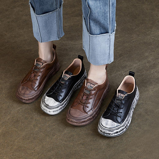 ZM 231323复古休闲潮鞋平底脏脏鞋真皮系带包头板鞋 商品图0