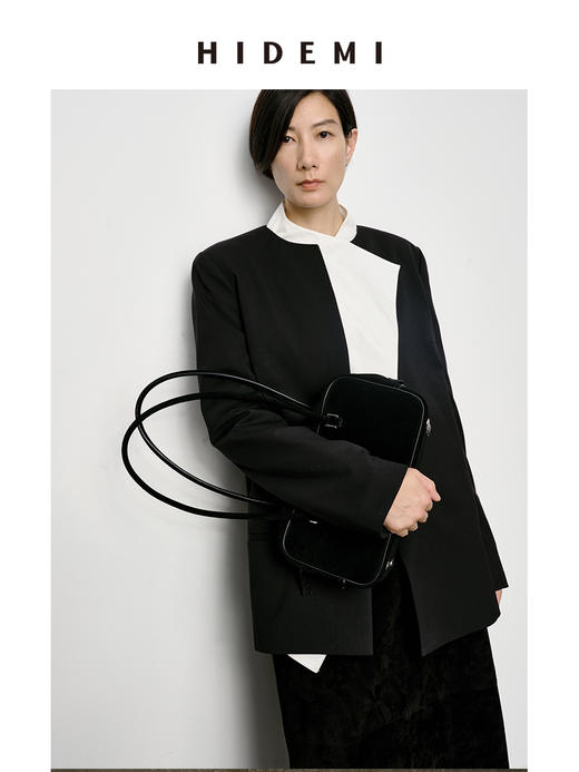 HIDEMI 可机洗羊毛极简结构感不对称门襟圆领西装西服 商品图3