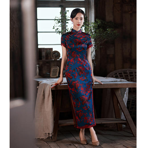 JD 22336 真丝高端桑蚕丝旗袍妈妈裙2023礼服订婚宴喜婆婆礼服装批发 商品图2