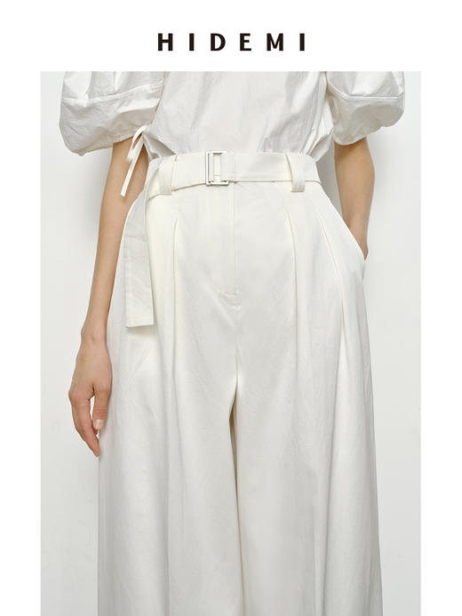 HIDEMI 高腰显瘦挺括感双褶显瘦阔腿裤 商品图6