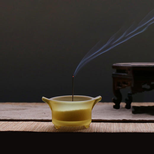 琉璃-凝烟香炉 古法琉璃制仿古三足二耳如意盘香炉线香可用家用小号室内薰香炉 商品图10