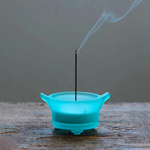 琉璃-凝烟香炉 古法琉璃制仿古三足二耳如意盘香炉线香可用家用小号室内薰香炉 商品图3