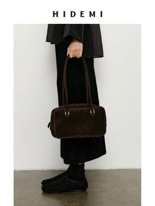HIDEMI 麂皮波士顿两用包 可手提可腋下肩背 棕色/黑色/深咖色 商品图4