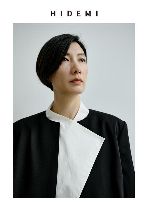 HIDEMI 可机洗羊毛极简结构感不对称门襟圆领西装西服 商品图5