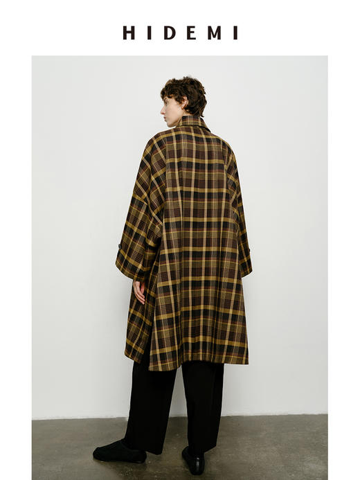 HIDEMI 棕咖色格纹经典大伞状廓形极简风衣 商品图6