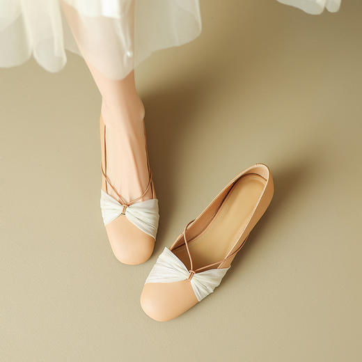 OLD-M7289方头银色单鞋蝴蝶结玛丽珍鞋子女5cm小个子拼色芭蕾舞鞋女外穿女 商品图0