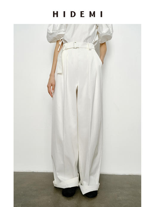 HIDEMI 高腰显瘦挺括感双褶显瘦阔腿裤 商品图4