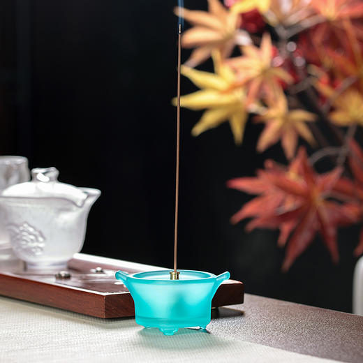 琉璃-凝烟香炉 古法琉璃制仿古三足二耳如意盘香炉线香可用家用小号室内薰香炉 商品图6