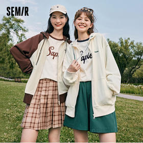 森马外套女刺绣上衣宽松休闲百搭2023秋季新款落肩连帽夹克ins潮