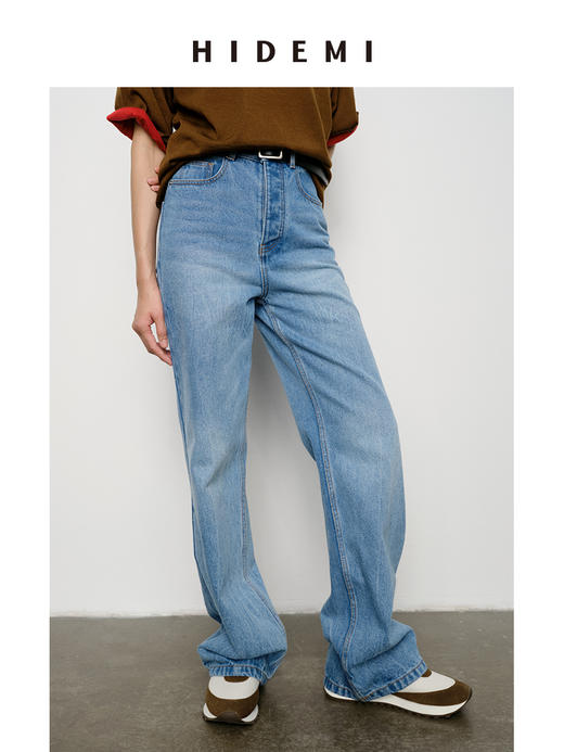 HIDEMI 水洗做旧感高品相单宁牛仔直筒裤 商品图7