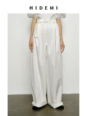 HIDEMI 高腰显瘦挺括感双褶显瘦阔腿裤