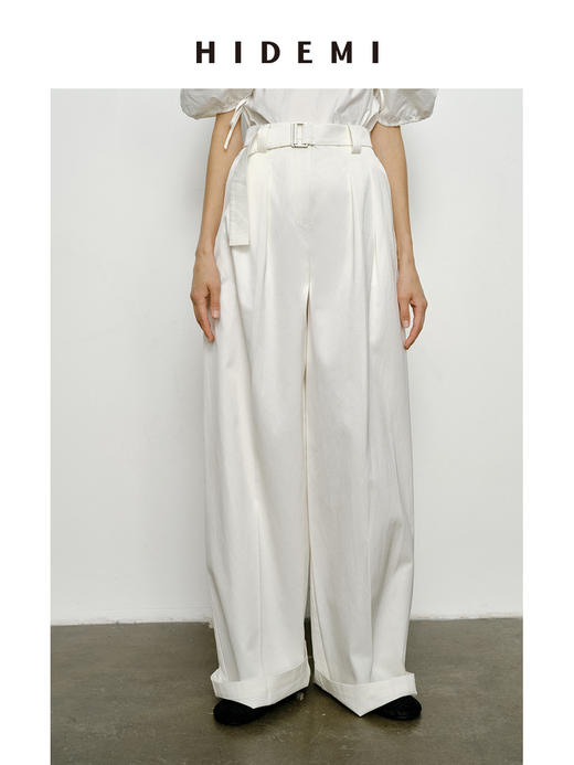 HIDEMI 高腰显瘦挺括感双褶显瘦阔腿裤 商品图0