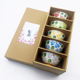 【旬彩 】日本进口美浓烧五入碗礼盒套装 泼水花卉