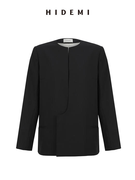 HIDEMI 可机洗羊毛极简结构感不对称门襟圆领西装西服 商品图12