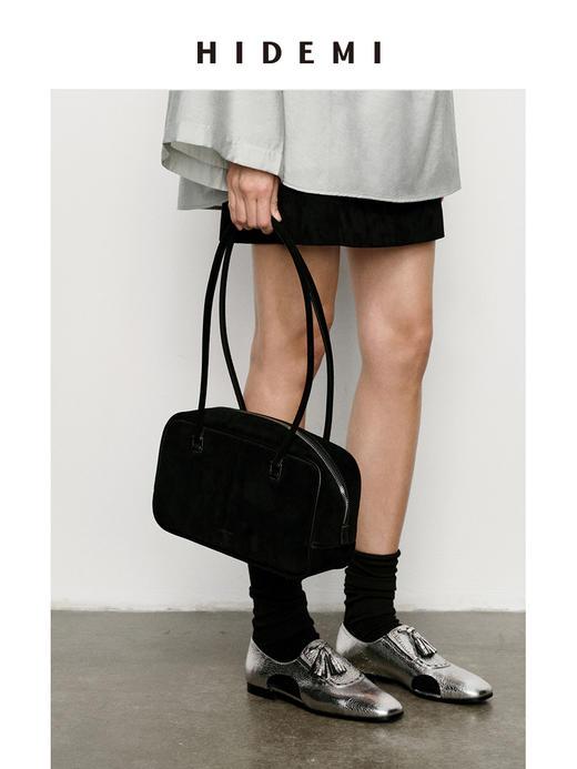 HIDEMI 麂皮波士顿两用包 可手提可腋下肩背 棕色/黑色/深咖色 商品图7