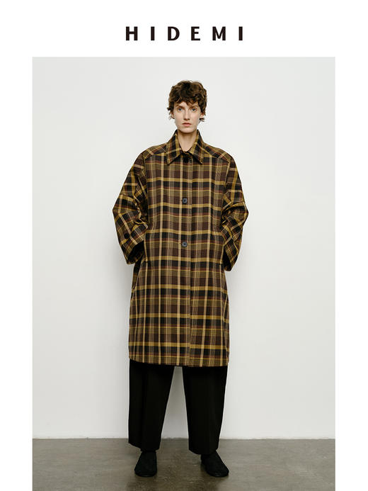 HIDEMI 棕咖色格纹经典大伞状廓形极简风衣 商品图10