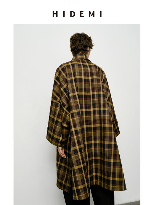 HIDEMI 棕咖色格纹经典大伞状廓形极简风衣 商品图5