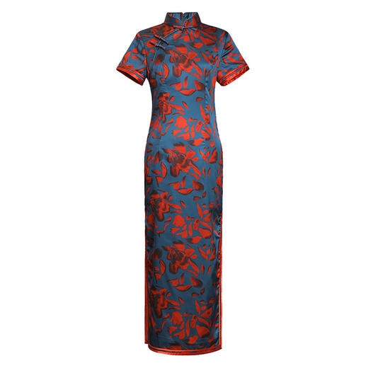 JD 22336 真丝高端桑蚕丝旗袍妈妈裙2023礼服订婚宴喜婆婆礼服装批发 商品图4