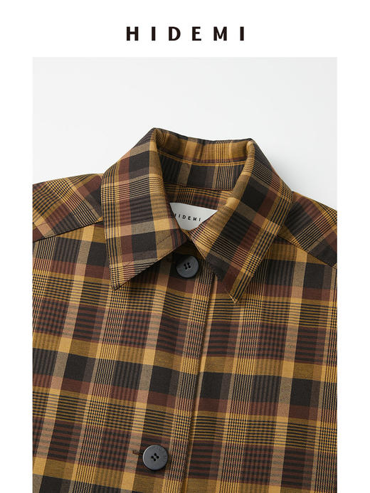 HIDEMI 棕咖色格纹经典大伞状廓形极简风衣 商品图14
