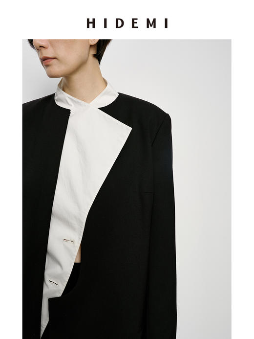 HIDEMI 可机洗羊毛极简结构感不对称门襟圆领西装西服 商品图4