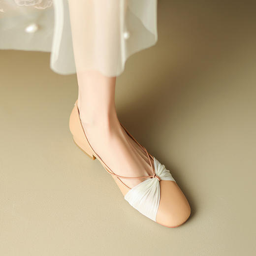 OLD-M7289方头银色单鞋蝴蝶结玛丽珍鞋子女5cm小个子拼色芭蕾舞鞋女外穿女 商品图1