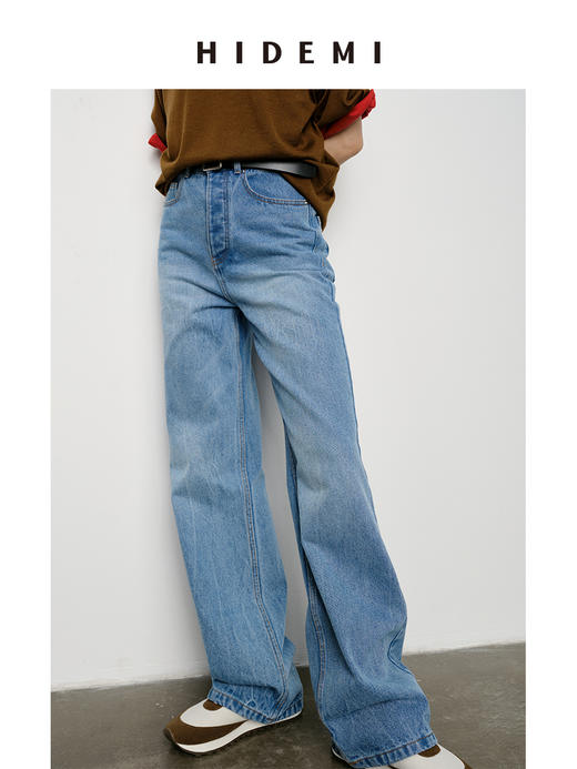 HIDEMI 水洗做旧感高品相单宁牛仔直筒裤 商品图9