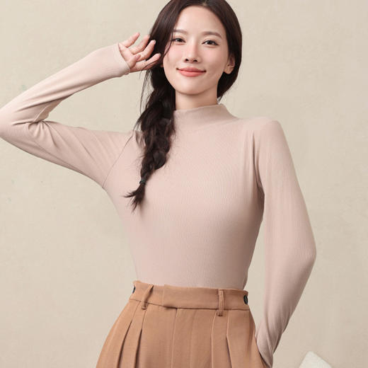 【特价】男女士巴黎阳绒柔软舒适竖纹磨毛中领打底衫保暖单上衣2337/3372 商品图0