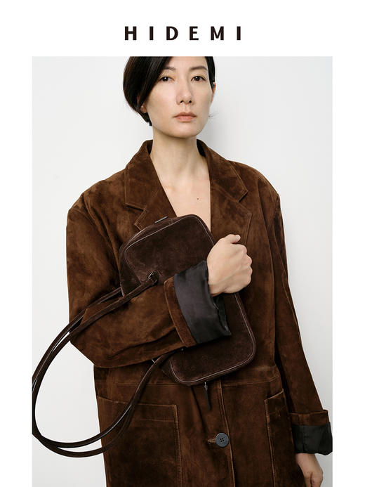HIDEMI 麂皮波士顿两用包 可手提可腋下肩背 棕色/黑色/深咖色 商品图9