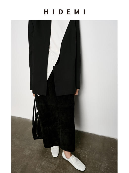 HIDEMI 可机洗羊毛极简结构感不对称门襟圆领西装西服 商品图7