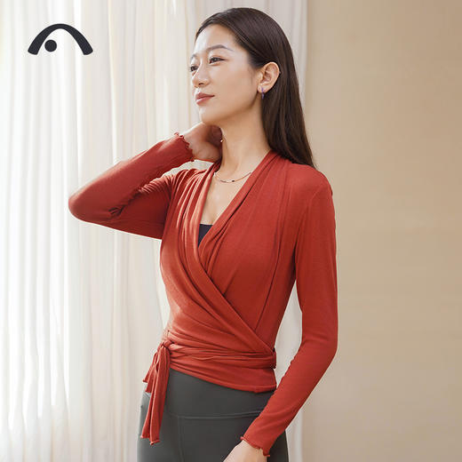 2023爱暇步秋冬新品瑜伽运动健身跑步叠穿荷叶袖罩衫A23098RCQS 商品图6