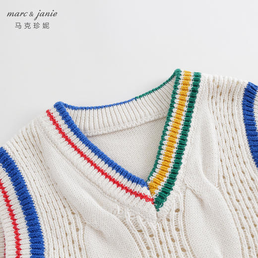 马克珍妮秋装新款 男童学院风V领绞花柔软针织衫马甲231819 商品图3