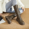 西遇骑士长筒靴女新款秋季英伦朋克绑带厚底马丁靴不过膝长靴D2033857 商品缩略图1