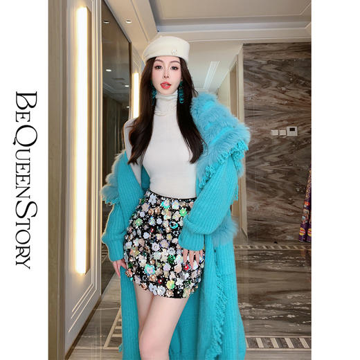 BeQueenStory【潘多拉宝盒】洋气立体钉花时尚设计感短款a字半身裙 商品图3