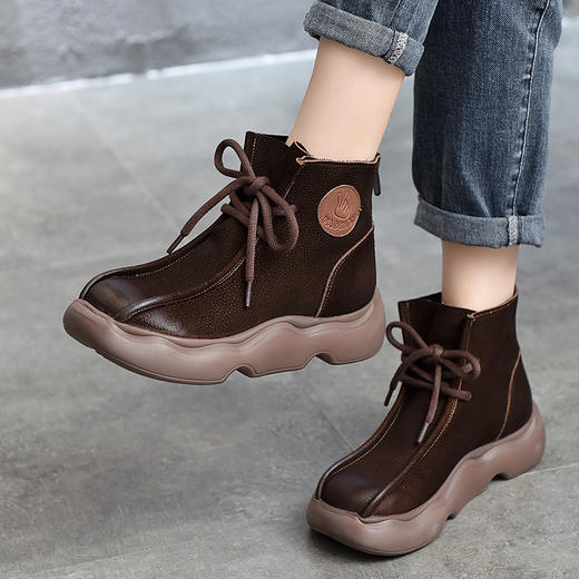 TN T62309-22真皮系带复古轻盈发泡平底短筒靴 商品图1