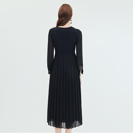 EITIE连衣裙时尚纯色气质百褶收腰连衣裙显瘦法式优雅秋季新款C07254 商品图4