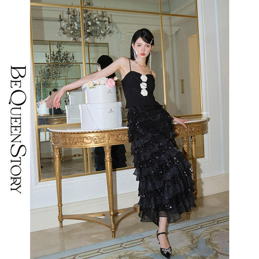 BeQueenStory【爱之泉眼星空裙】轻奢重工珠片刺绣仙气千层蛋糕裙 商品图0