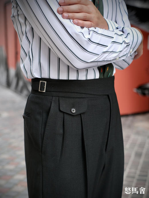 Stylbiella Cube 四经四纬强捻抗皱澳洲美丽诺羊毛深墨绿色意式工艺裤装 商品图6