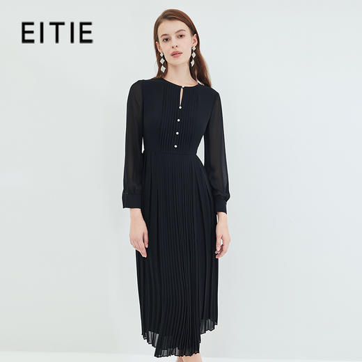 EITIE连衣裙时尚纯色气质百褶收腰连衣裙显瘦法式优雅秋季新款C07254 商品图0