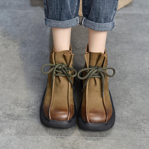 TN T62309-22真皮系带复古轻盈发泡平底短筒靴 商品图3