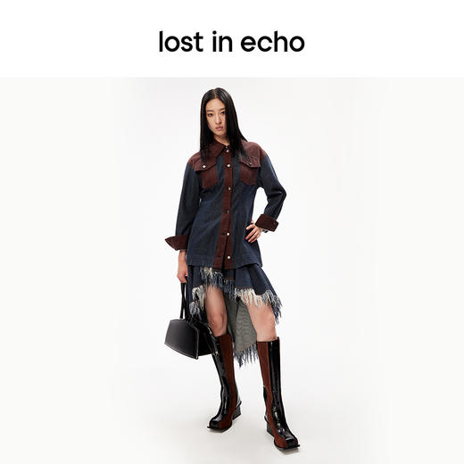 lost in echo设计师品牌复古小众西部风时髦撞色拼接收腰牛仔外套 商品图4