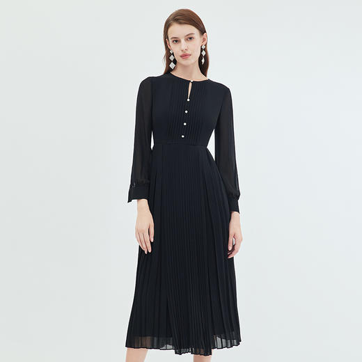 EITIE连衣裙时尚纯色气质百褶收腰连衣裙显瘦法式优雅秋季新款C07254 商品图3