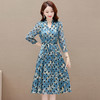 秋季新款，妈妈装中长款系带裙长袖A字裙蓝色圆点印花连衣裙QYM-JJ-AE23503-Y 商品缩略图0