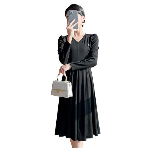 奢姿2024春秋季新款大码女装胸针装饰裙子胖妹妹气质V领连衣裙9933853106 商品图4