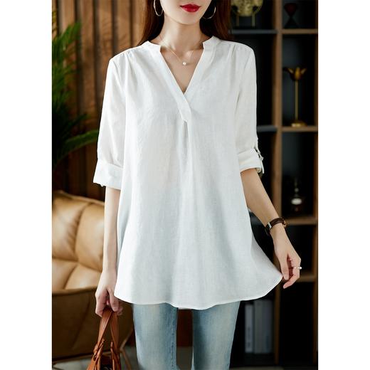 【现货7天】气质亚麻衬衫女2023夏季新款韩版设计感小众宽松休闲小衫上衣 商品图0