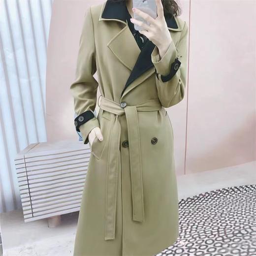 C6001         法式气质高端翻领双排扣收腰显瘦中长款风衣外套（特价不退换） 商品图0