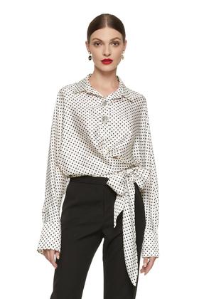 OCTAVIA 米色光泽感波点系带衬衣 7185