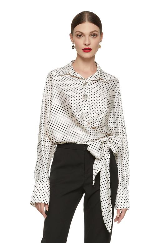 OCTAVIA 米色光泽感波点系带衬衣 7185 商品图0