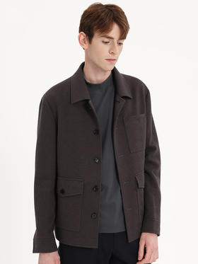 callisto咖色针织翻领工装夹克 FSFEJ045C BR