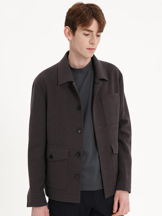 callisto咖色针织翻领工装夹克 FSFEJ045C BR 商品图0