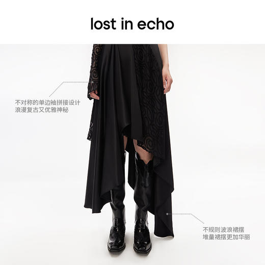lostine cho 2023秋季新款设计师品牌醋酸蕾丝拼接不对称修身连衣裙 商品图1